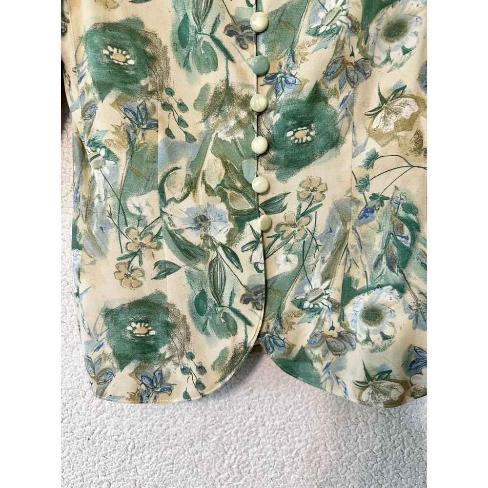 VTG Platinum Dorothy Schoelen Jacket Blazer Top Womens Green Floral - Picture 4 of 12